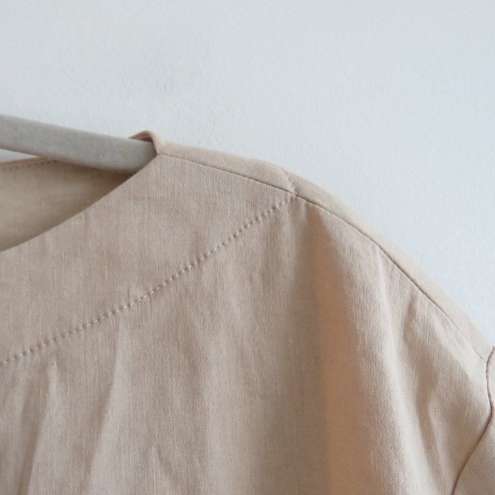 THEORY Organic Crunch Linen Belted Shift Dress Light Wheat - Size 00 - Picture 3 of 16